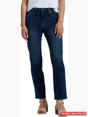 High Rise Straight Leg Jeans, Stretch Denim, Classic Fit